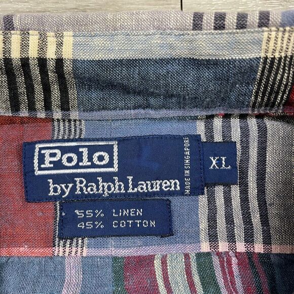 Polo Ralph Lauren Shirt Mens Extra Large Blue Red Linen Cotton Plaid Pockets - Picture 4 of 9